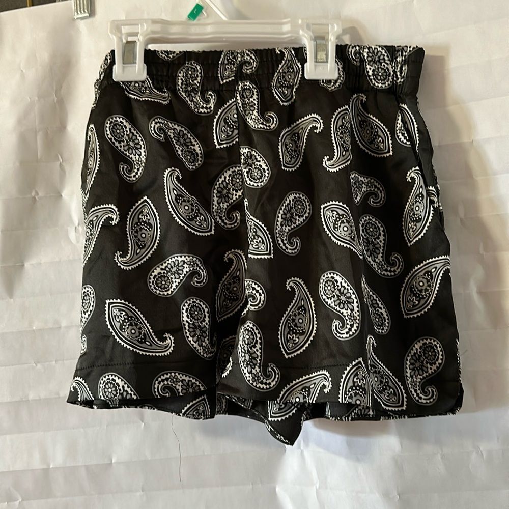 Forever 21 Satin Paisley Boxer Shorts Black Womens Size S Sleepwear